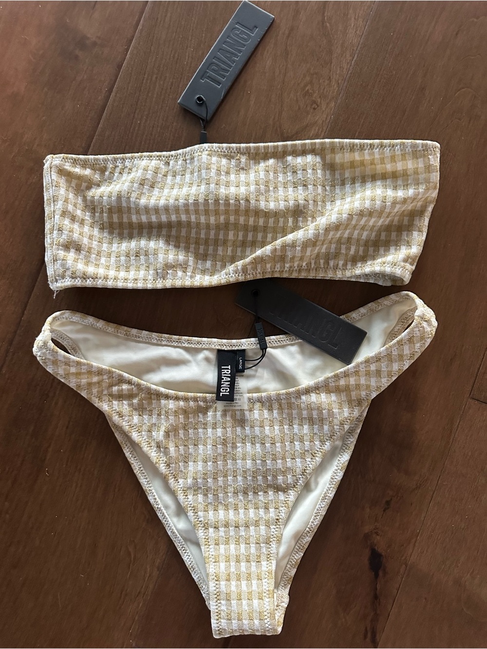 triangl swimwear Yellow Gingham Bandeau Bikini Set
